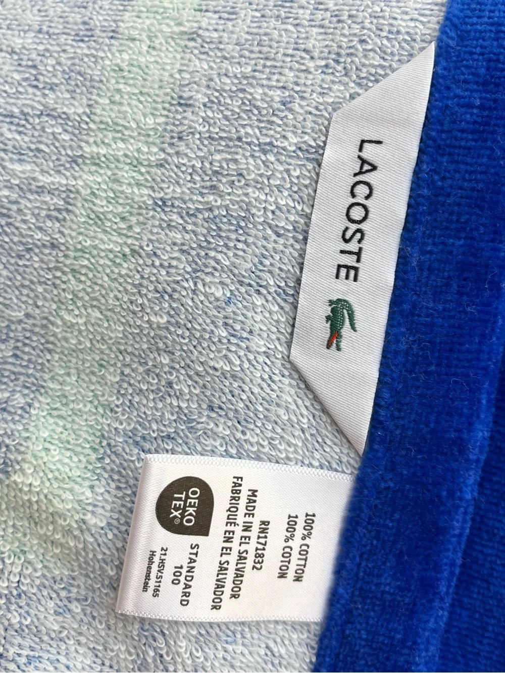 New Lacoste green alligator Blue beach towel.